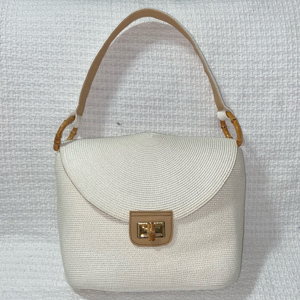 Eric Javits off white Straw Woven Bamboo Purse bag